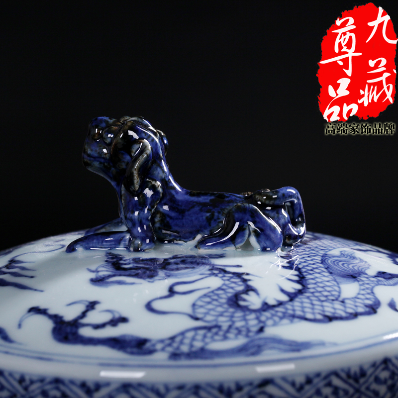 Jingdezhen ceramics imitation of yuan blue and white porcelain dragon grain storage tank and the body of the vase household adornment handicraft furnishing articles