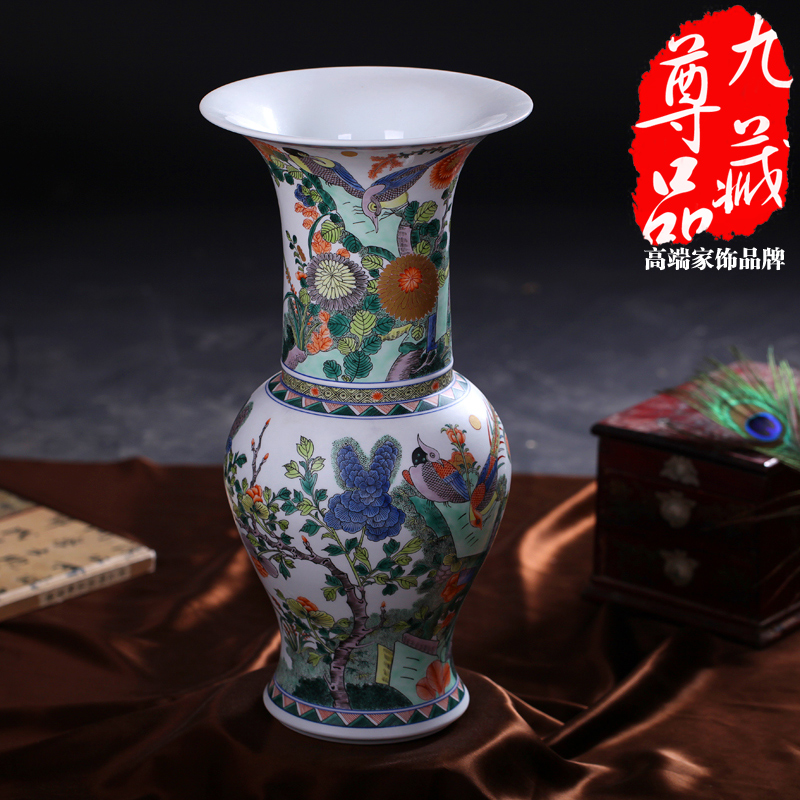 Jingdezhen ceramics imitation the qing emperor kangxi colorful golden pheasant grain PND unit tail - on statute of vases, antique household handicraft furnishing articles