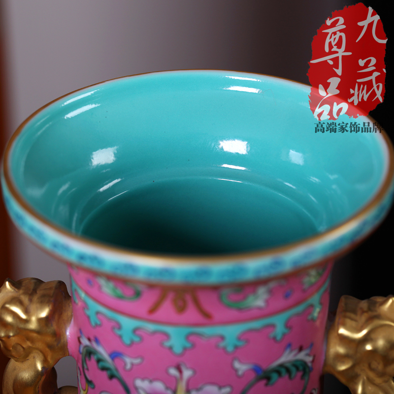 Jingdezhen ceramics powder imitation the qing qianlong pastel to branch lines vase, home act the role ofing archaize sitting room collection furnishing articles