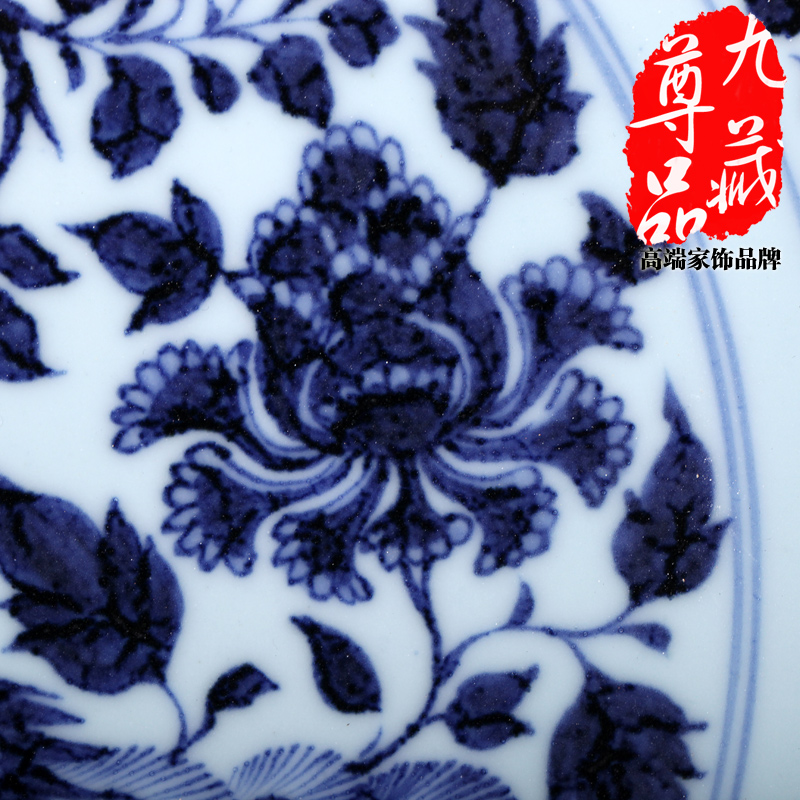 Yuan blue and white peacock jingdezhen ceramics grain hang dish household adornment handicraft furnishing articles sitting room decoration plate