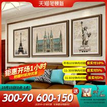 European architectural decoration painting living room sofa background wall retro murals hotel model room American atmospheric hanging painting