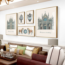 Eurostyle Retro Living Room Decoration Painting Sofa Background Wall Composition Hanging Paintings Multiple Animal Horse Mural American Architecture