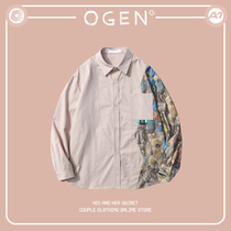 OGEN CLUB21SS tide brand men and women with the same loose bear party stitching design sense of long-sleeved shirt