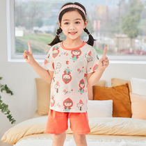 Girl Short Sleeve Pyjamas Summer Thin cotton Childrens baby Summer clothing Middle school Childrens home suit Two sets