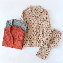 Pajamas womens spring and autumn cotton thin summer cotton double gauze long-sleeved trousers Home clothes crepe two-piece suit