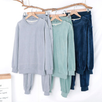 Island velvet pajamas mens autumn and winter coral velvet thin velvet thickened mens home clothes can be worn outside warm suit winter