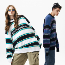 (KFCC)Turnthetables National tide striped embroidery sweater Manshuk street men and women with the same paragraph