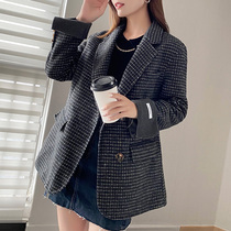 High-end plaid double-sided coat womens short loose double-sided suit lace-up small tweed jacket