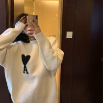 Lazy wind loose love sweater womens 2020 autumn and winter new design sense niche round neck high-grade sweater