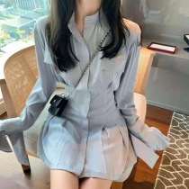 Fan-style long sleeve shirt one-piece dress woman 2021 new summer advanced design feeling small crowdage close-skinny dress