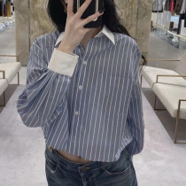 Faff-style Retro Striped Shirt Woman Fall 2022 New Advanced Sensation Little Crowdage 100 Hitch Long Sleeve Short blouses