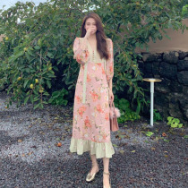 Little Daisy temperament goddess fan flower yellow sexy dress Summer 2020 new stem orange skirt first love skirt