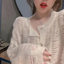 Small fragrant wind sweater coat female lazy wind 2020 new early autumn hollow loose knitted top cardigan thin