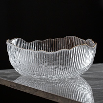 Porcelain brand tea vertical pattern tea washing gold heat-resistant glass transparent washing fruit plate Kung Fu tea accessories large water bowl