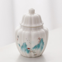 Ceramic small sheep fat jade tea jar Home office tea jar Storage jar Sealed jar Storage jar Tea set accessories