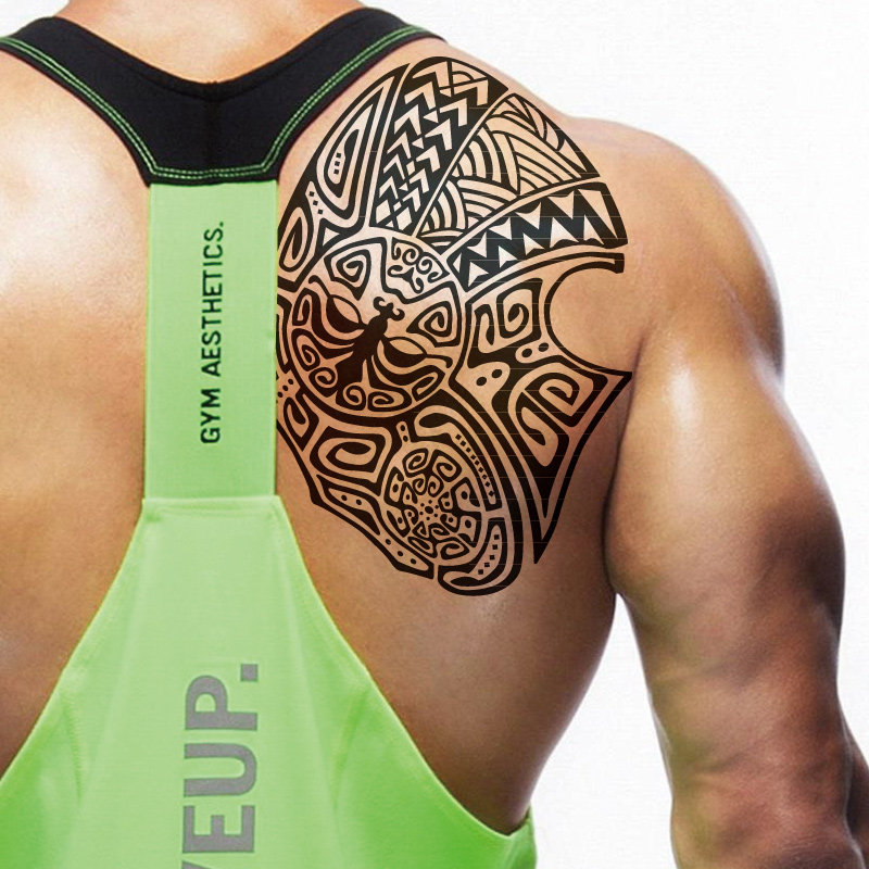 欧美前胸纹身贴防水cx084拍2发3粗线条萨摩亚太阳神大图腾纹身贴