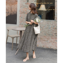 Love Rosaceae Fat mm Big code Black spring crushed flowers Lie dress Skirt Belly long style Skirt Summer style new womens dress Long dress
