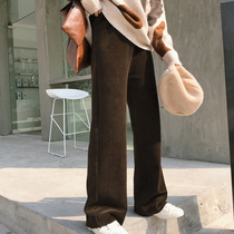 Love rose high-waisted corduroy pants Large size womens pants fat mm trendy autumn and winter pants womens straight wide-legged pants are thin