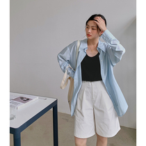 Love Rose large-coded blue shirt woman long sleeve sunscreen shirt spring and summer thin shirt niche port design