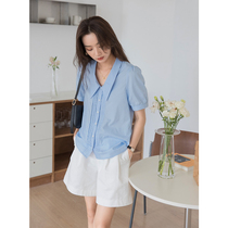 Rose large-coded blue shirt tip-collar French klepton-shaped shirt-shaped shirt-female design-fried street summer dress
