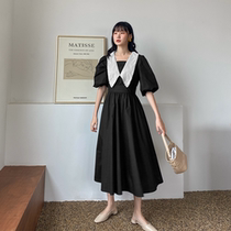 Love Rose Weihben Wind Big Code Black Bubble Sleeves Dress 2022 New Fat Mm Cashew Style First Love Nepotism Dress Summer