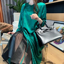 Mandy mother goddess ice emerald giant white retro wrap thin silk mulberry silk dress long skirt spring