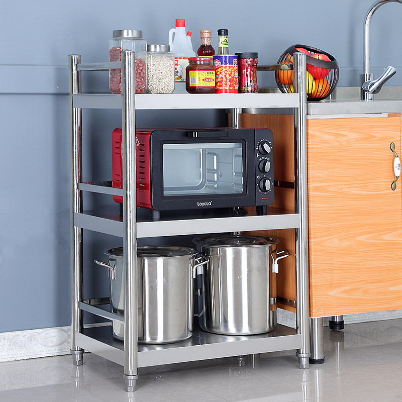 厨房置物架柜不锈钢货架橱柜3多功能三层灶台架落地式多层菜架子