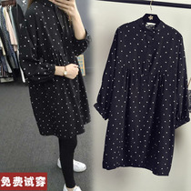 Pregnant women autumn shirt dress Korean loose size polo point top long sleeve shirt base shirt Women