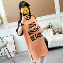 Pregnant Women summer short-sleeved T-shirt loose medium and long top cotton dress summer casual out breastfeeding body