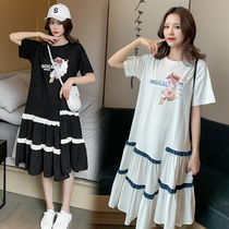 Pregnant womens dress summer fashion Net Red foreign air pure cotton T-shirt long summer loose size long skirt