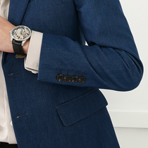 Fall Nostalgia Retro Denim Blue Casual Western Suit Male Coat Han Version Sashimi Suit Man 100 Hitch Gentleman Single West Suit