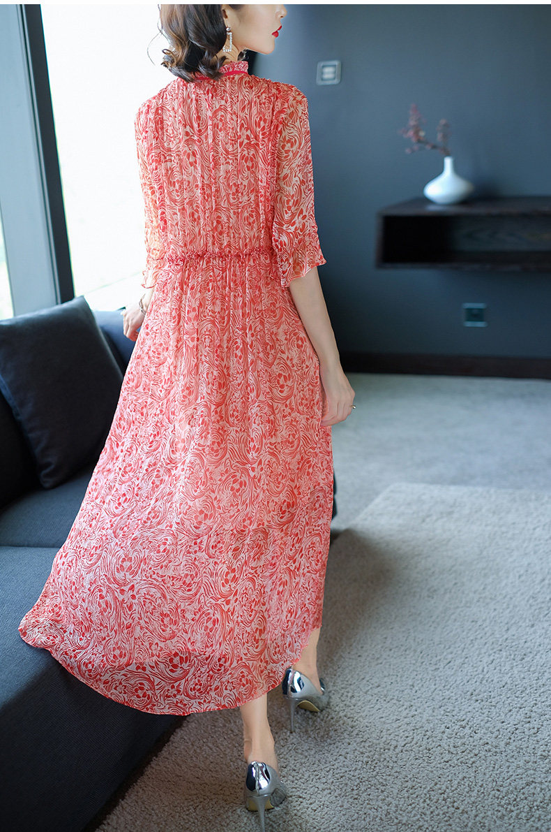 2019春装新款碎花真丝连衣裙桑蚕丝仙女宽松显瘦长裙夏