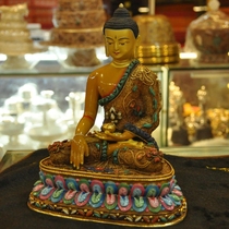 Nepal copper gilt painted Sakyamuni Buddha statue hand-pinched Sakyamuni Buddha statue High 25