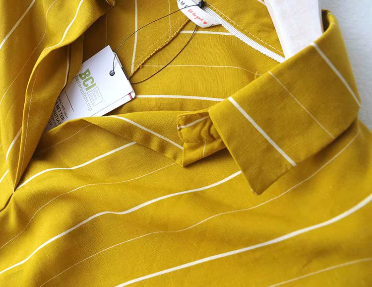 SF05-29 Thông thoáng phụ nữ Áo cánh Tencel mùa xuân ưu đãi đặc biệt tay áo cánh dơi hàng rào lỏng lẻo dài tay áo sơ mi sọc phụ nữ - Áo sơ mi