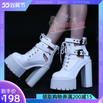 Nightclub DJ female singer 100 hitchhiking with waterproof bench High heels Guest Stage Boots bar Heightening Leg Length Boots White