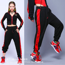 Loose street dance clothing womens tide embroidery jazz dance pants sports pants dance practice pants fashion womens group performance