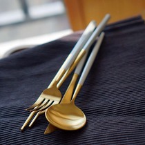 Li Tai home European white handle golden stainless steel Western tableware chopsticks set household steak knife and fork soup spoon