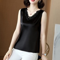 Ice silk sling vest female summer suit with lace edge base loose size outer sleeveless satin top