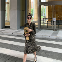 Broken Flowers One-piece Dress Woman Spring Beat bottom V collar Long sleeves coattails in small sub-style one-piece dress 2021 New