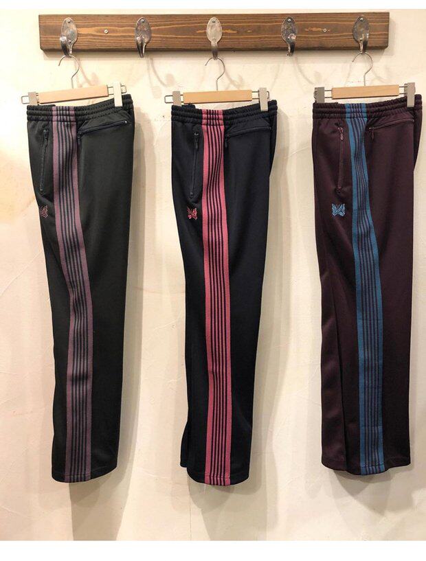 老夫子needles酒红色蝴蝶裤刺绣织带复古运动宽松长裤男女街头