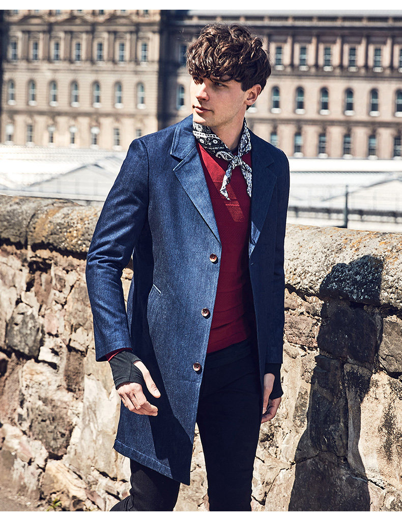 伯爵卓尔牛仔男风衣中长款外套