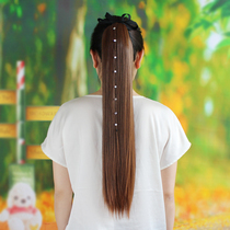 Wig Long straight hair ponytail hair drill ladies strap realistic fake ponytail medium and long straight hair ponytail wig piece