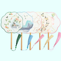 Ancient wind Fan Fan Group fan Chinese style dance mango classical costume court Hanfu womens long handle tassel small round fan