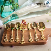 Spot special Japan imported Salus spoon Stainless steel gold dessert tableware set Tea spoon fork Cake shovel