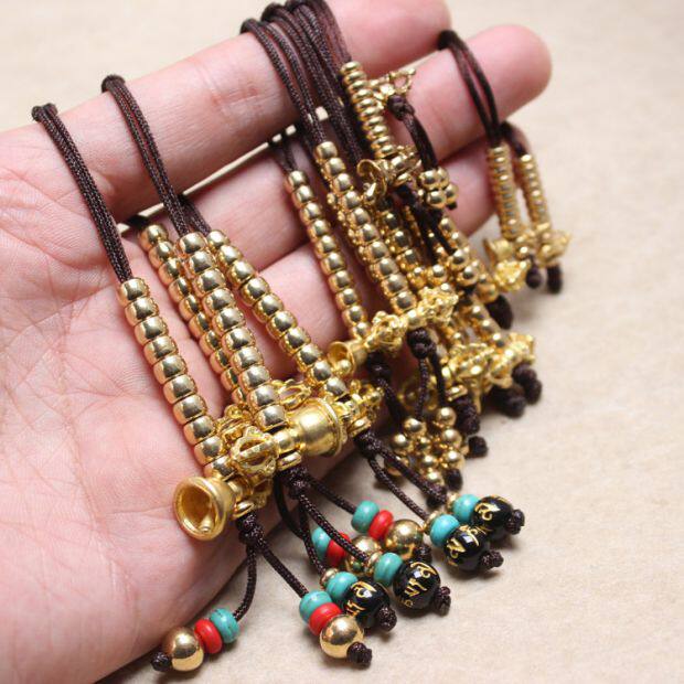 纯黄铜佛珠计数器卡子金刚铃降魔杵 星月菩提文玩108颗手串配饰