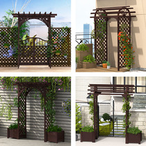 Arch flower frame climbing tree outdoor Villa courtyard carbonized anticorrosive wood bracket flower pot large grape frame