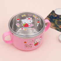 Korean stainless steel soup bowl with lid for childrens tableware big deep bowl