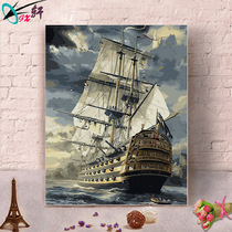 Individuality Xuan diy digital oil painting free creative painting manual painting living room bedroom landscape decoration painting riding the wind and waves