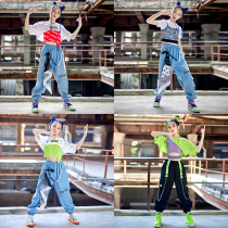 Childrens costumes hiphop street dance suit hip-hop personality short-sleeved girls jazz dance costume model catwalk fashion