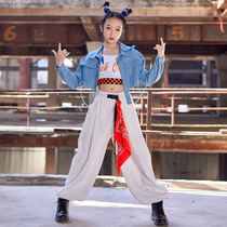 Childrens street dance costume blue denim jacket jazz dancing jazz dance costume girl model catwalk suit